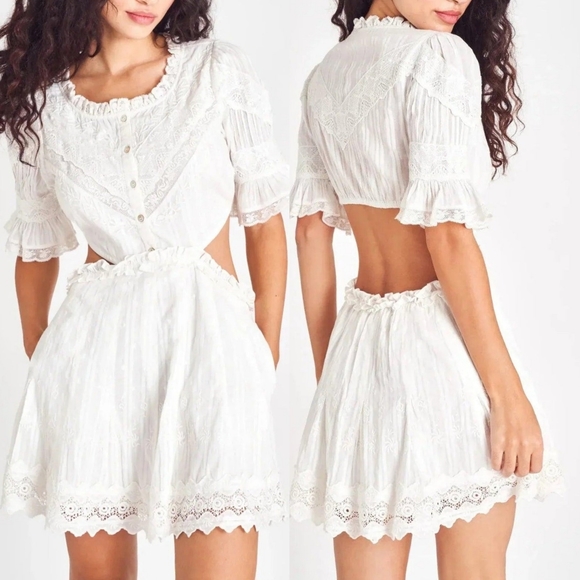 LoveShackFancy Dresses & Skirts - NEW LoveShackFancy Delina Dress Medium Mini White Lace Embroidery Button Cutout